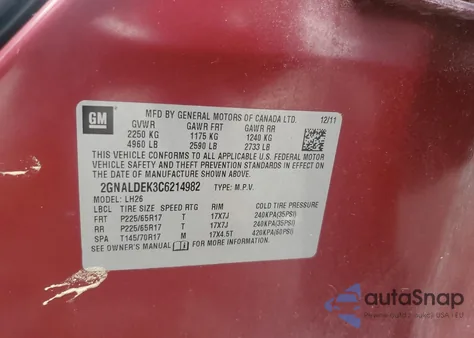 2012 Chevrolet Equinox Lt из США, поврежденный, VIN 2GNALDEK3C6214982